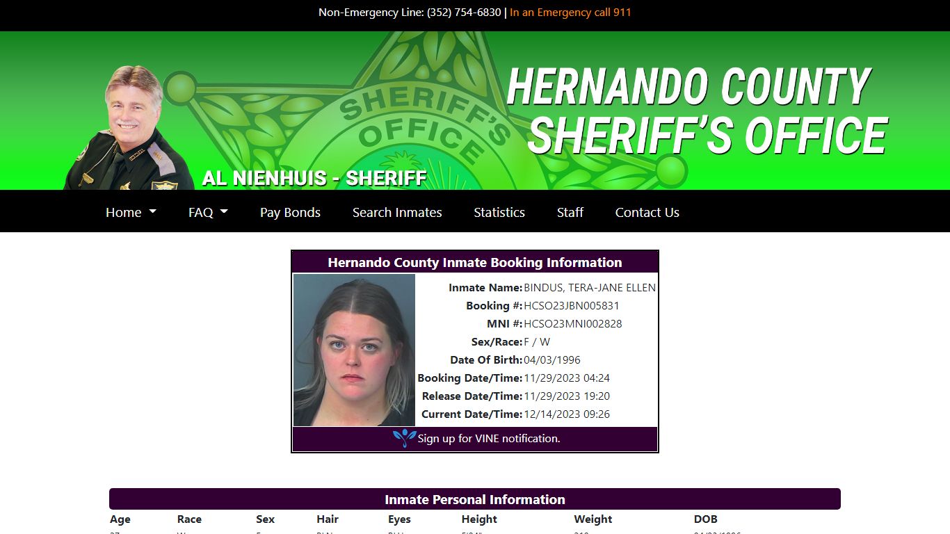 Hernando County Detention Center Inmate Search Details